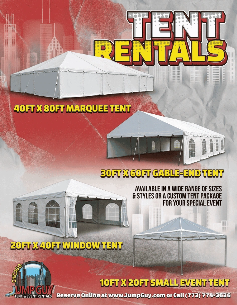 tent rentals in Elmhurst IL for outdoor weddings parties and events with tables chairs and event setup