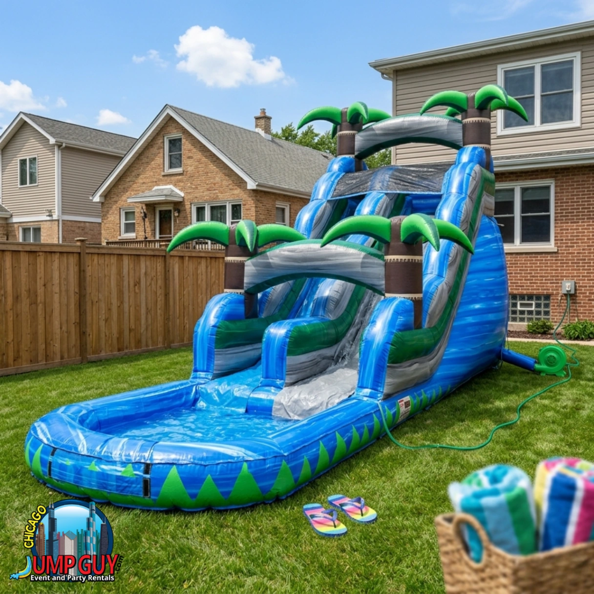 water slide rentals in Elmhurst IL with inflatable slides for kids and teens summer parties and events