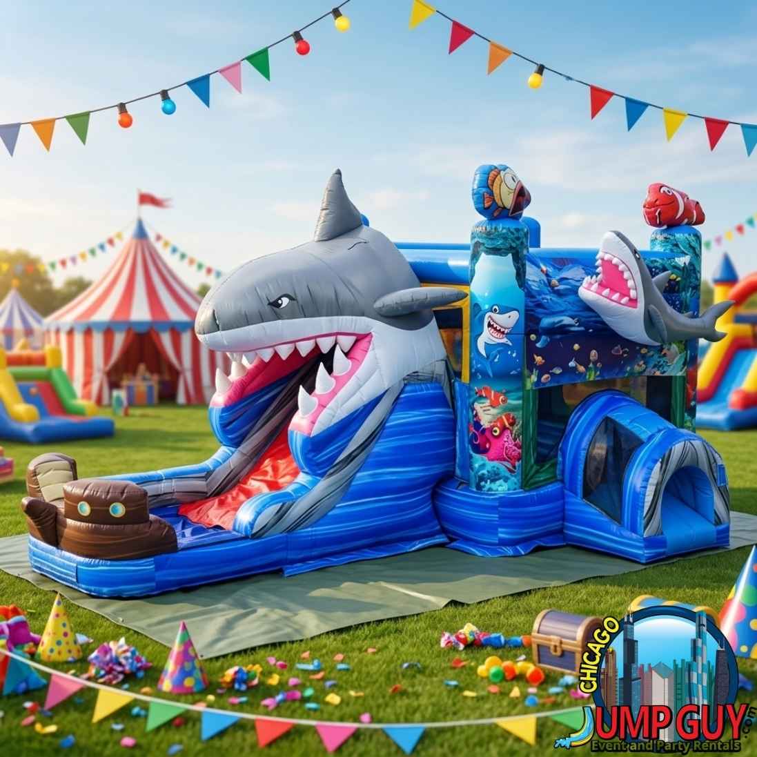 Great White Shark Bounce Slide Combo Blast rental in Burr Ridge, IL (60527) by Jump Guy Party Rentals